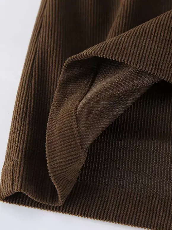 Brown Corduroy Women Mini Skirt - Retro High Waisted Slim Fit A-Line - Spring Casual Streetwear 2026