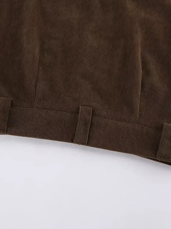 Brown Corduroy Women Mini Skirt - Retro High Waisted Slim Fit A-Line - Spring Casual Streetwear 2026