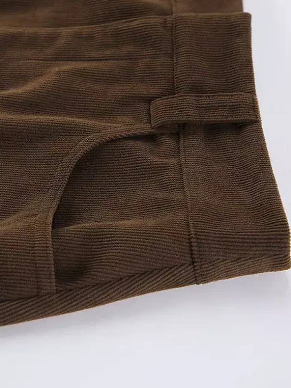 Brown Corduroy Women Mini Skirt - Retro High Waisted Slim Fit A-Line - Spring Casual Streetwear 2026