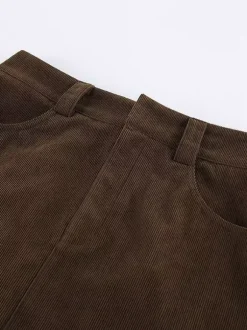 Brown Corduroy Women Mini Skirt - Retro High Waisted Slim Fit A-Line - Spring Casual Streetwear 2026