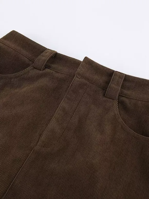 Brown Corduroy Women Mini Skirt - Retro High Waisted Slim Fit A-Line - Spring Casual Streetwear 2026