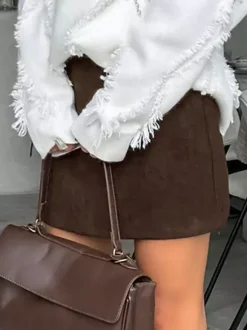 Brown Corduroy Women Mini Skirt - Retro High Waisted Slim Fit A-Line - Spring Casual Streetwear 2026