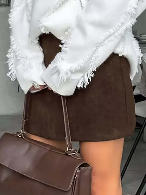 Brown Corduroy Women Mini Skirt - Retro High Waisted Slim Fit A-Line - Spring Casual Streetwear 2026