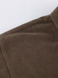 Brown Corduroy Women's Cropped Jacket - Oversized Utility Top - Maillard Style Streetwear Casual Daily Outfits 2026