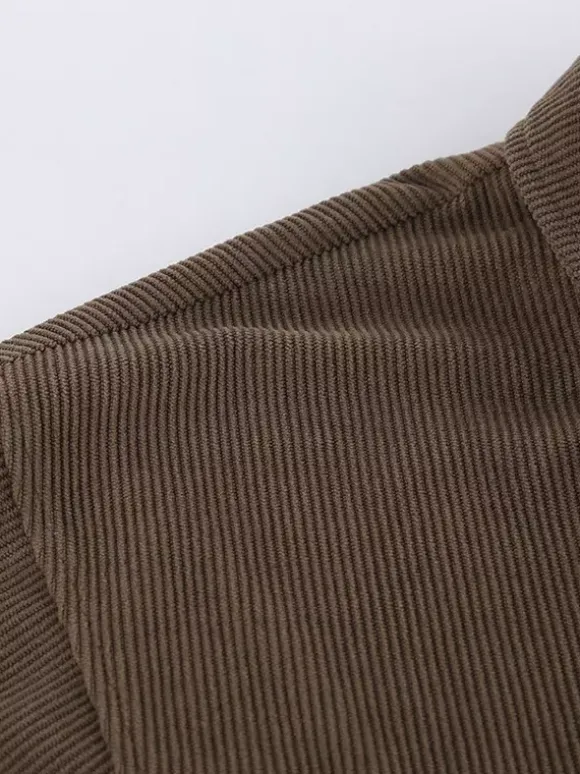 Brown Corduroy Women's Cropped Jacket - Oversized Utility Top - Maillard Style Streetwear Casual Daily Outfits 2026