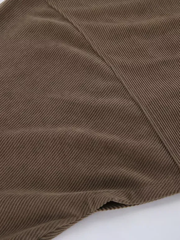Brown Corduroy Women's Cropped Jacket - Oversized Utility Top - Maillard Style Streetwear Casual Daily Outfits 2026