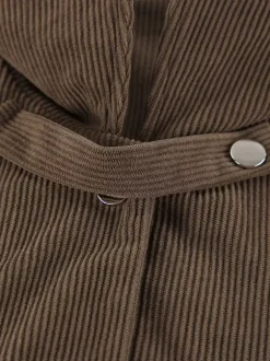 Brown Corduroy Women's Cropped Jacket - Oversized Utility Top - Maillard Style Streetwear Casual Daily Outfits 2026