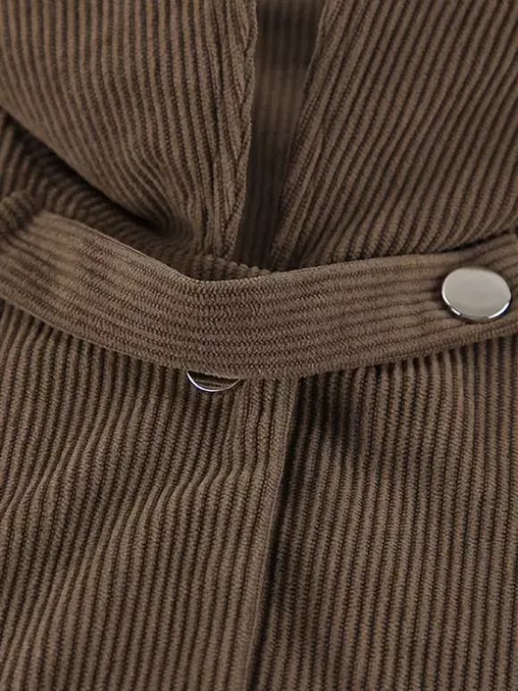 Brown Corduroy Women's Cropped Jacket - Oversized Utility Top - Maillard Style Streetwear Casual Daily Outfits 2026