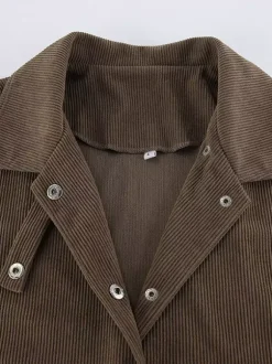 Brown Corduroy Women's Cropped Jacket - Oversized Utility Top - Maillard Style Streetwear Casual Daily Outfits 2026