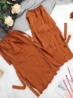 Brown Costumes Fringe Leg Warmer Women Retro Accessory Masquerade Ball Gown