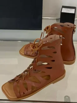 Brown Gladiator Sandals Open Toe Cut Out Lace Up Flat Sandal Shoes