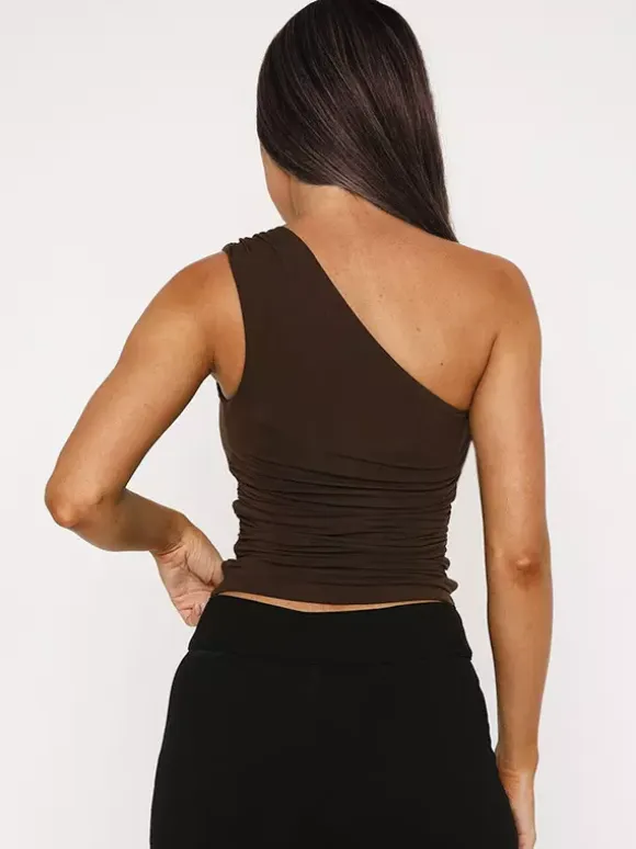 Brown One-Shoulder Top Sexy Ruched Summer Tanks Top For Women 2026