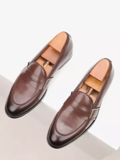 Brown Penny Loafers Men's Round Toe Slop On Dress Shoes