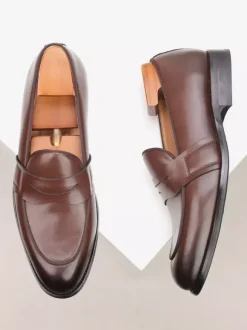 Brown Penny Loafers Men's Round Toe Slop On Dress Shoes