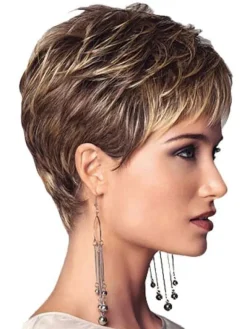 Brown Short Wigs Women's Curly Layered Pixies And Boycuts Synthetic Wigs