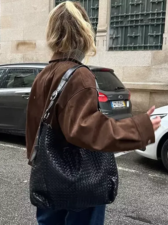Brown Suede Cropped Zip-up Jacket With Pockets For Women 2026