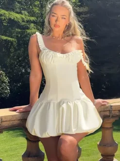 Bubble Hem Mini Dress For Women - Coquette Aesthetic Ruffle Corset Fit - Summer Beach Party Look 2026