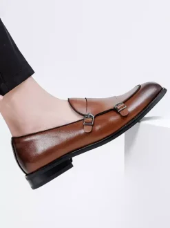 Buckle Round Toe PU Leather Monk Loafer Shoes For Men