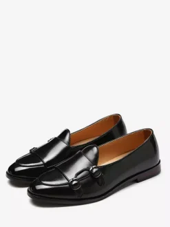 Buckle Round Toe PU Leather Monk Loafer Shoes For Men