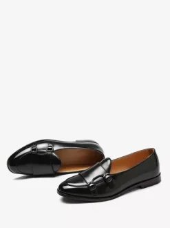 Buckle Round Toe PU Leather Monk Loafer Shoes For Men