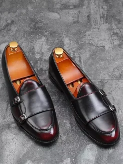 Buckle Round Toe PU Leather Monk Loafer Shoes For Men