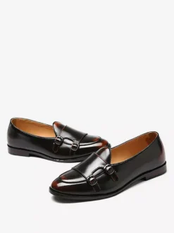 Buckle Round Toe PU Leather Monk Loafer Shoes For Men