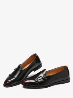 Buckle Round Toe PU Leather Monk Loafer Shoes For Men