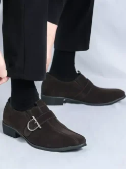 Buckle Round Toe PU Leather Mens Monk Loafer Shoes