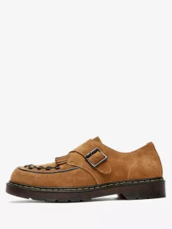 Buckle Round Toe Suede Leather Mens Monk Loafer Shoes