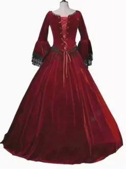 Burgundy Retro Tudor Dress Costumes Women's Marie Antoinette Costume Lace Lace Polyester Tunic Dress Retro Masquerade Ball Gown