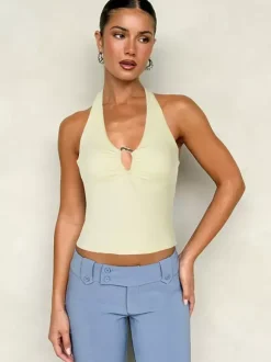 Burgundy Cami Top Halter Lace Up Buttons Chic Women Camis