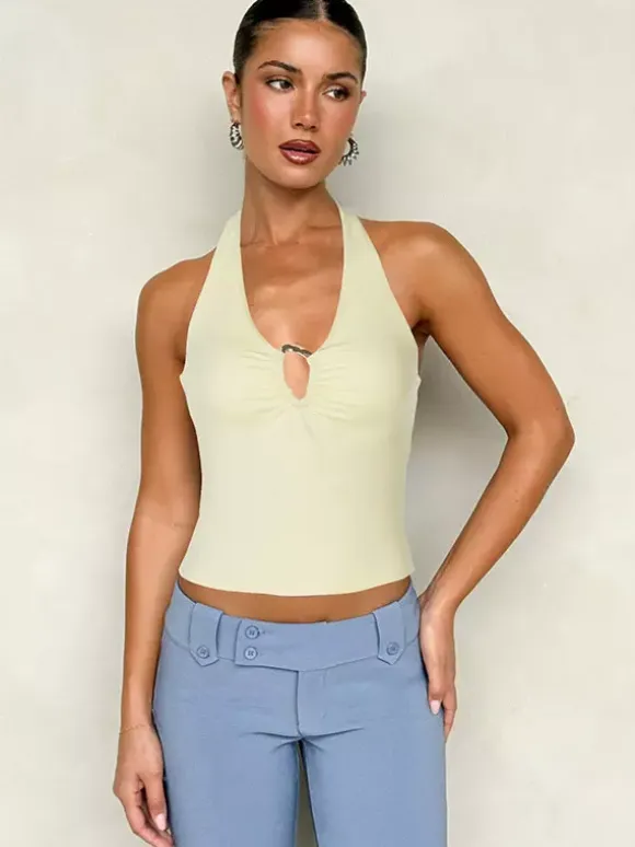Burgundy Cami Top Halter Lace Up Buttons Chic Women Camis