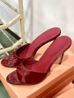 Burgundy High Heel Mules Women's Open Toe High Heel Sexy Sandals