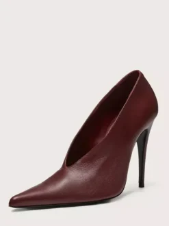 Burgundy High Heels Women's Pointed Toe Slip On Pumps