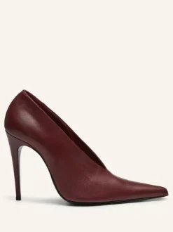 Burgundy High Heels Women's Pointed Toe Slip On Pumps