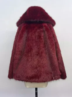 Burgundy Hooded Faux Fur Jacket For Women 2026