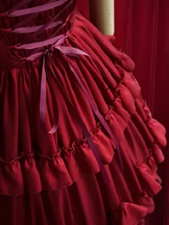 Burgundy Lolita Dress Ruffles Cotton Dress for Women