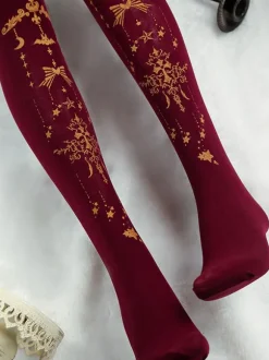 Burgundy Lolita Pantyhose Angel Cross Gilding Velvet Lolita Stocking