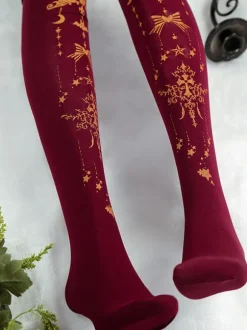 Burgundy Lolita Pantyhose Angel Cross Gilding Velvet Lolita Stocking