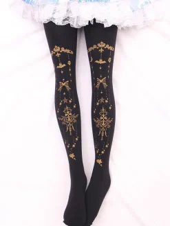 Burgundy Lolita Pantyhose Angel Cross Gilding Velvet Lolita Stocking