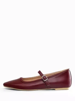 Burgundy Mary Jane Flats Square Toe Buckle Detail Vintage Ballerina Flats