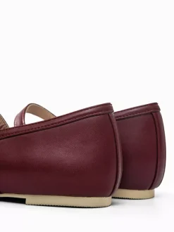Burgundy Mary Jane Flats Square Toe Buckle Detail Vintage Ballerina Flats