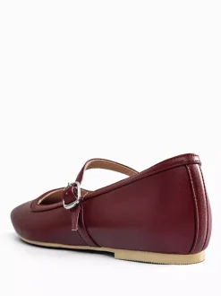 Burgundy Mary Jane Flats Square Toe Buckle Detail Vintage Ballerina Flats