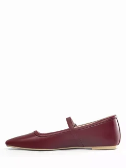 Burgundy Mary Jane Flats Square Toe Buckle Detail Vintage Ballerina Flats