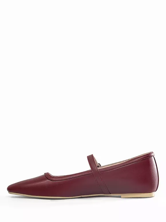 Burgundy Mary Jane Flats Square Toe Buckle Detail Vintage Ballerina Flats