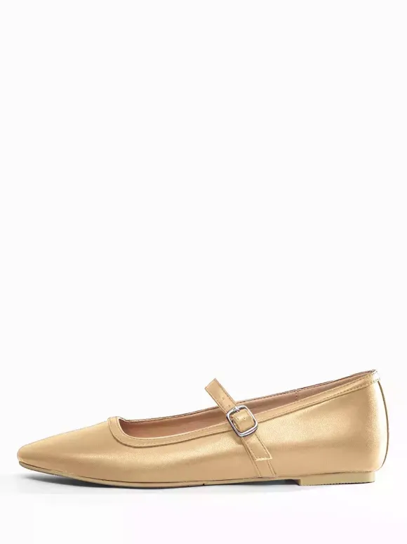 Burgundy Mary Jane Flats Square Toe Buckle Detail Vintage Ballerina Flats