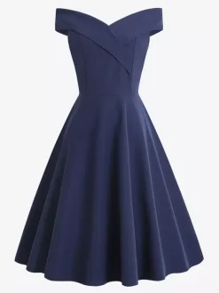 Burgundy Off Shoulder A Line Midi Dress For Women Elegant Formal