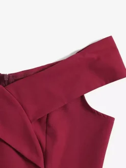 Burgundy Off Shoulder A Line Midi Dress For Women Elegant Formal