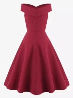 Burgundy Off Shoulder A Line Midi Dress For Women Elegant Formal