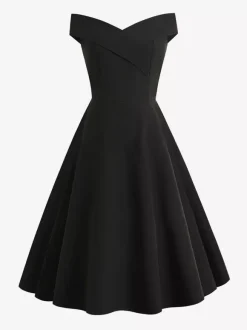 Burgundy Off Shoulder A Line Midi Dress For Women Elegant Formal